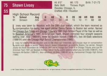 1991 Classic Four Sport - French #75 Shawn Livsey Back