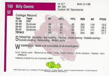 1991 Classic Four Sport - French #150 Billy Owens Back