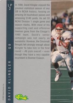 1992 Classic Four Sport - Limited Prints #LP2 David Klingler Back