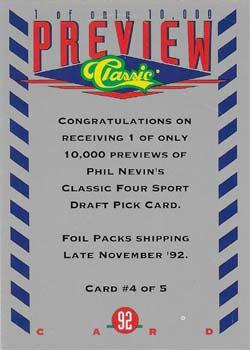 1992 Classic Four Sport - Previews #4 Phil Nevin Back