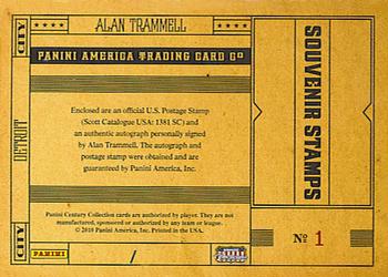 2010 Panini Century - Baseball Six Cent Stamp Materials Autographs #1 Alan Trammell Back