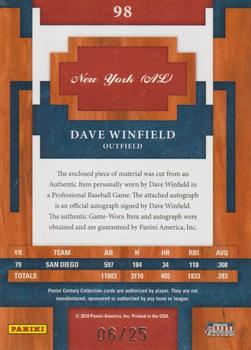 2010 Panini Century - Materials Jerseys Signatures #98 Dave Winfield Back