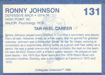 1990-91 Collegiate Collection North Carolina Tar Heels #131 Ronny Johnson Back