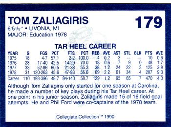 1990-91 Collegiate Collection North Carolina Tar Heels #179 Tom Zaliagiris Back