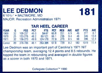 1990-91 Collegiate Collection North Carolina Tar Heels #181 Lee Dedmon Back