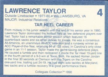 1990-91 Collegiate Collection North Carolina Tar Heels #4 Lawrence Taylor Back