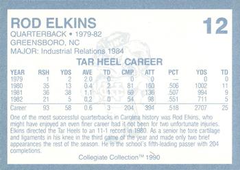 1990-91 Collegiate Collection North Carolina Tar Heels #12 Rod Elkins Back