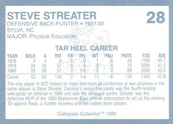 1990-91 Collegiate Collection North Carolina Tar Heels #28 Steve Streater Back