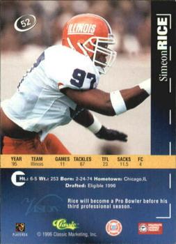 1996 Classic Visions Signings #52 Simeon Rice Back