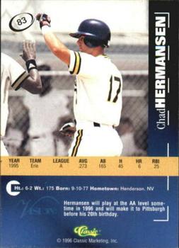 1996 Classic Visions Signings #83 Chad Hermansen Back