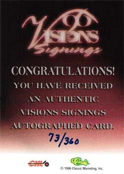 1996 Classic Visions Signings - Autographs Silver #NNO Jonathan Aitken Back