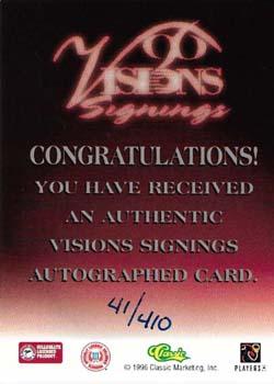 1996 Classic Visions Signings - Autographs Silver #NNO Sedric Clark Back