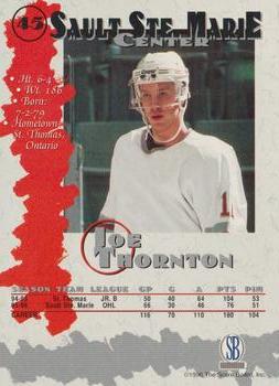 1996-97 Score Board Autographed Collection #45 Joe Thornton Back