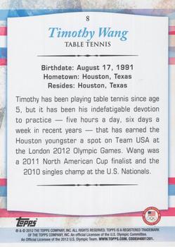 2012 Topps U.S. Olympic Team & Hopefuls - Bronze #8 Timothy Wang Back