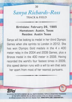 2012 Topps U.S. Olympic Team & Hopefuls - Gold #30 Sanya Richards-Ross Back