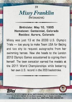 2012 Topps U.S. Olympic Team & Hopefuls - Gold #59 Missy Franklin Back