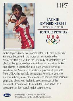 1992 Impel Olympicards: 1992 U.S. Olympic Hopefuls - Hopefuls Profiles #HP7 Jackie Joyner-Kersee Back