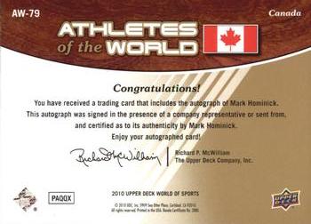 2010 Upper Deck World of Sports - Athletes of the World Autographs #AW-79 Mark Hominick Back