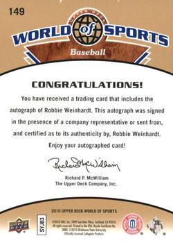2010 Upper Deck World of Sports - Autographs #149 Robbie Weinhardt Back