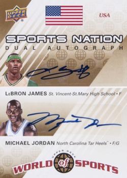 2010 Upper Deck World of Sports - Sports Nation Autographs Dual #SND-JJ LeBron James / Michael Jordan Front