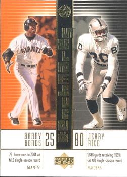 2002-03 UD SuperStars - Benchmarks #B2 Barry Bonds / Jerry Rice Front