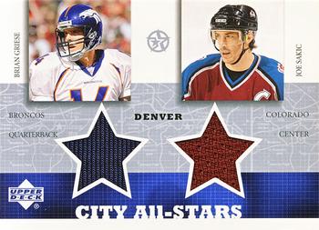 2002-03 UD SuperStars - City All-Stars Dual Jersey #BG/JS-C Brian Griese / Joe Sakic Front