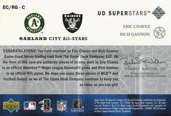2002-03 UD SuperStars - City All-Stars Dual Jersey #EC/RG-C Eric Chavez / Rich Gannon Back