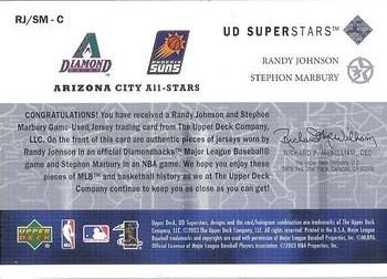 2002-03 UD SuperStars - City All-Stars Dual Jersey #RJ/SM-C Randy Johnson / Stephon Marbury Back