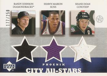 2002-03 UD SuperStars - City All-Stars Triple Jersey #RJ/SM/SD-C Randy Johnson / Shawn Marion / Shane Doan Front