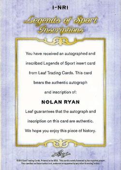 2012 Leaf Inscriptions #INR1 Nolan Ryan Back
