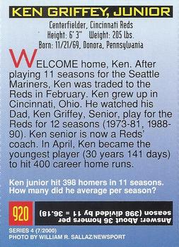 2000 Sports Illustrated for Kids I (Jan-Nov 2000) #920 Ken Griffey Jr. Back