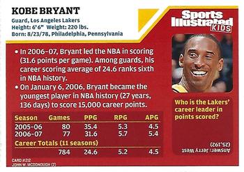 2007 Sports Illustrated for Kids #212 Kobe Bryant Back