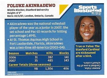 2008 Sports Illustrated for Kids #243 Foluke Akinradewo Back