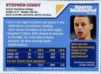 2008 Sports Illustrated for Kids #304 Stephen Curry Back