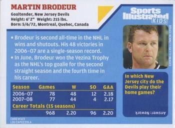 2008 Sports Illustrated for Kids #323 Martin Brodeur Back