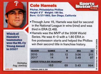 2011 Sports Illustrated for Kids #55 Cole Hamels Back