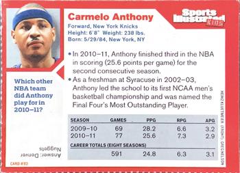 2011 Sports Illustrated for Kids #93 Carmelo Anthony Back