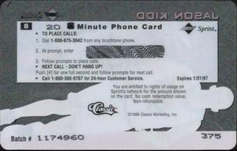 1996 Classic Assets - Crystal Phone Cards $20 #8 Jason Kidd Back