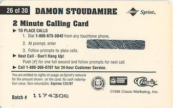 1996 Classic Assets - Phone Cards $2 #26 Damon Stoudamire Back