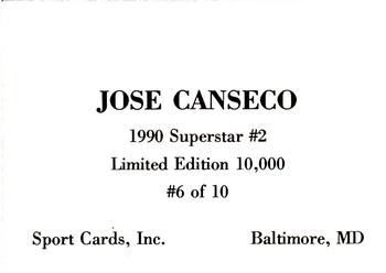 1990 Sport Cards Superstar #2 (unlicensed) #6 Jose Canseco Back