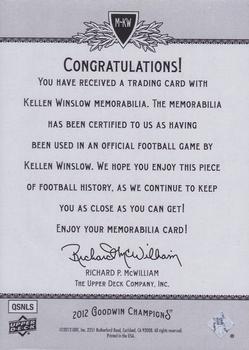 2012 Upper Deck Goodwin Champions - Memorabilia #M-KW Kellen Winslow Back