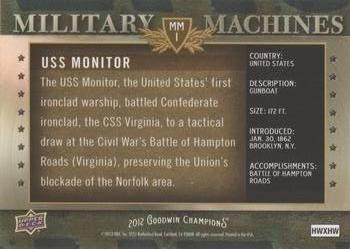 2012 Upper Deck Goodwin Champions - Military Machines #MM-1 USS Monitor Back