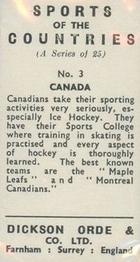 1962 Dickson Orde & Co. Ltd. Sports of the Countries #3 Canada - Ice Hockey Back