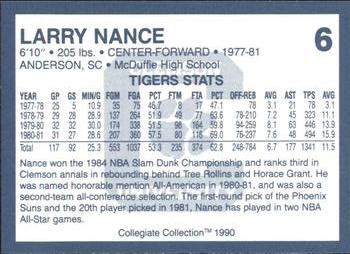 1990 Collegiate Collection Clemson Tigers #6 Larry Nance Back