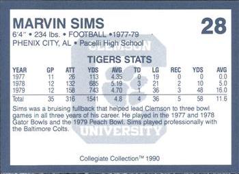 1990 Collegiate Collection Clemson Tigers #28 Marvin Sims Back