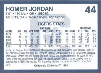 1990 Collegiate Collection Clemson Tigers #44 Homer Jordan Back