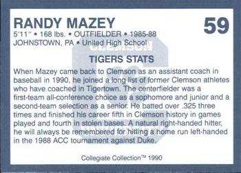 1990 Collegiate Collection Clemson Tigers #59 Randy Mazey Back