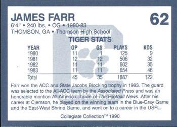 1990 Collegiate Collection Clemson Tigers #62 James Farr Back