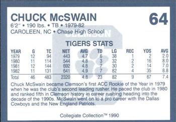 1990 Collegiate Collection Clemson Tigers #64 Chuck McSwain Back