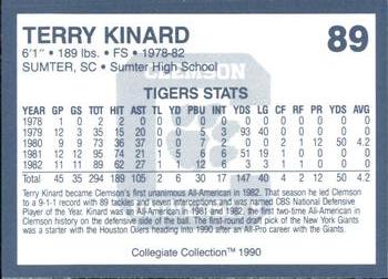 1990 Collegiate Collection Clemson Tigers #89 Terry Kinard Back